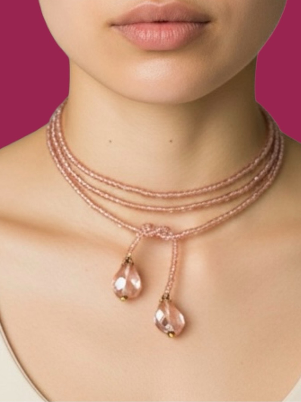 Heidi Daus Delicate Pink Crystal Beaded Layered / Lariat Necklace. NWOT